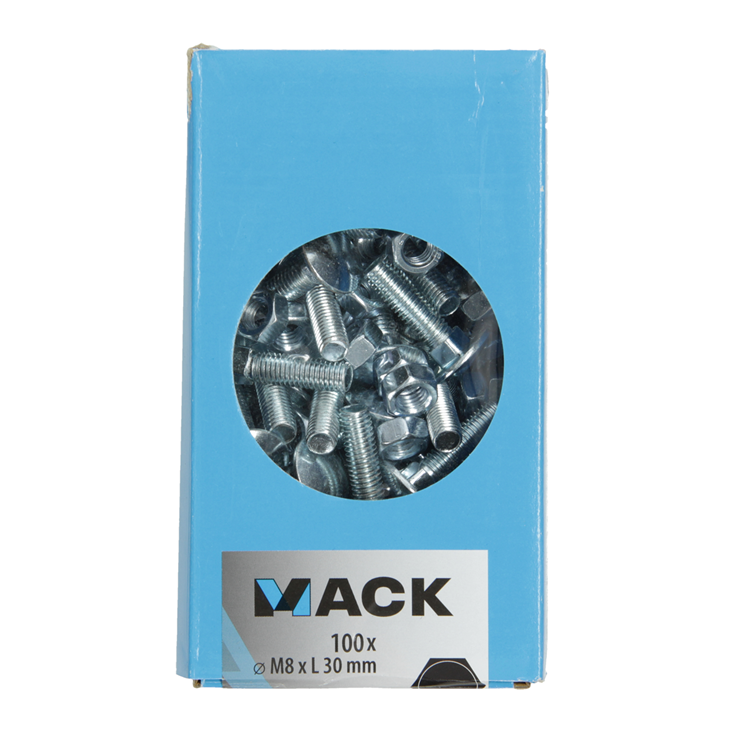 Mack 1007058 - houtbout + moer verzinkt 100 st 8 x 30 mm | 2 stuks