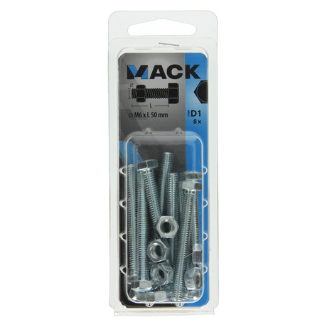 Mack 1017609 - tapbout + moer staal verzinkt 8 st m6 x 50 mm | 5 stuks