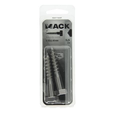 Mack 1019775 - houtdraadbout roestvrijstaal 2st 10 x 60 mm | 10 stuks