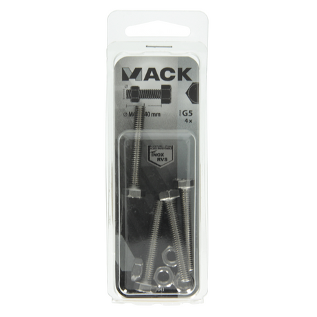 Mack 1019843 - tapbout + moer roestvrijstaal 4 st m6x40 | 10 stuks