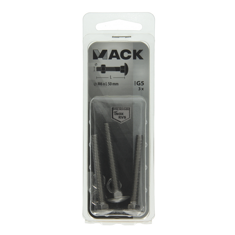 Mack 1019909 - houtbout + moer roestvrijstaal 3 st m6 x 50 mm | 10 stuks