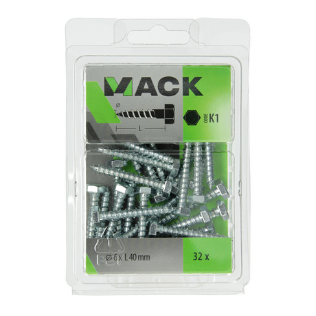 Mack 1018039 - houtdraadbout staal verzinkt 32 st 6 x 40 mm | 5 stuks