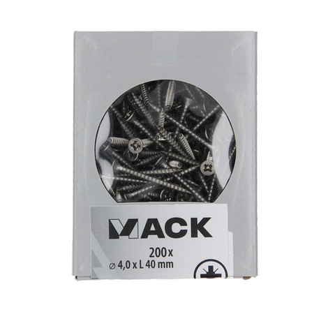 Mack 1020235 - spaanplaatschroef vz kop inox a2 200 st 4,0 x 40 mm | 2 stuks
