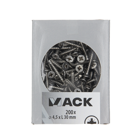Mack 1020238 - spaanplaatschroef vz kop inox a2 200 st 4,5 x 30 mm | 2 stuks