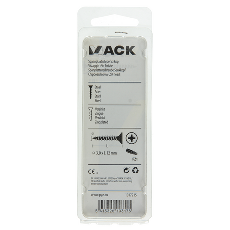 Mack 1017215 - spaanplaatschroef vz kop geelverz.55 st 3,0 x 12 mm | 10 stuks