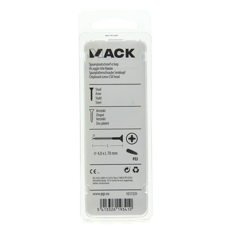 Mack 1017239 - spaanplaatschroef vz kop geelverz.10 st 4,0 x 70 mm | 10 stuks