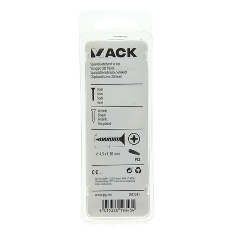 Mack 1017241 - spaanplaatschroef vz kop geelverz.24 st 4,5 x 20 mm | 10 stuks