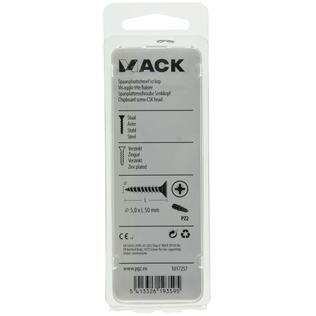 Mack 1017257 - spaanplaatschroef vz kop geelverz.10 st 5,0 x 50 mm | 10 stuks