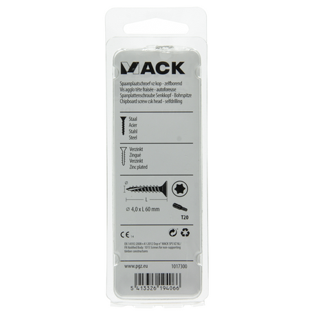 Mack 1017300 - spaanplschr.vzkop-zelfb. geelverz. 12 st 4,0 x 60 mm | 10 stuks