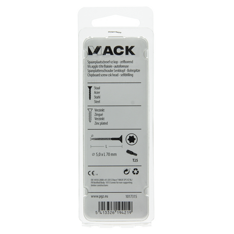 Mack 1017315 - spaanplschr.vzkop-zelfb. geelverz. 7 st 5,0 x 70 mm | 10 stuks