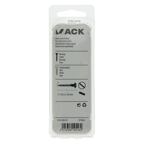 Mack 1019663 - houtschroef bolkop messing 9 st 4,0 x 20 mm | 10 stuks