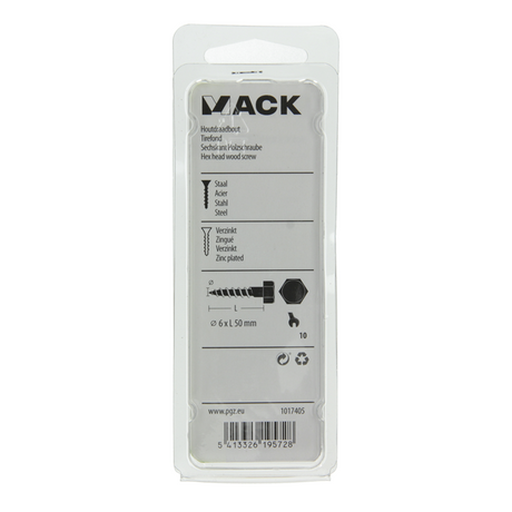 Mack 1017405 - houtdraadbout staal verzinkt 9 st 6 x 50 mm | 10 stuks