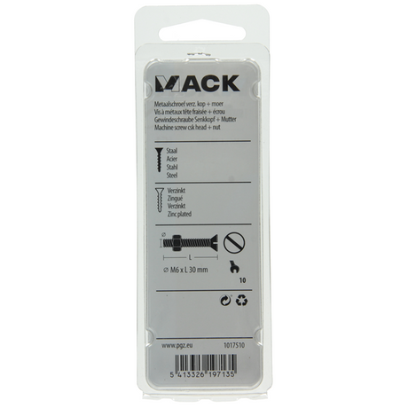 Mack 1017510 - metaalschroef verz. kop + moer verz. 8 st m6 x 30 mm | 10 stuks