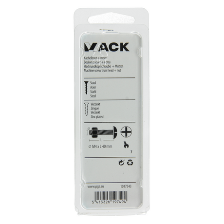 Mack 1017543 - kachelbout + moer staal verzinkt 14 st m4 x 40 mm | 10 stuks
