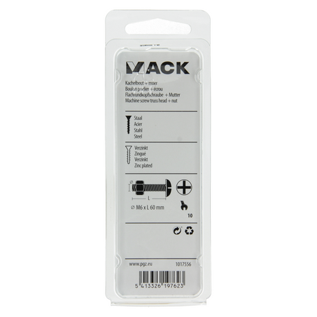 Mack 1017556 - kachelbout + moer staal verzinkt 5 st m6 x 60 mm | 10 stuks