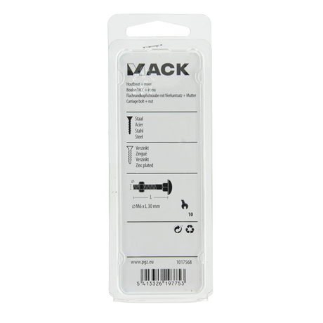 Mack 1017568 - houtbout + moer staal verzinkt8 st m6 x 30 mm | 5 stuks