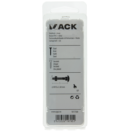 Mack 1017588 - houtbout + moer staal verzinkt2 st m10 x 60 mm | 5 stuks