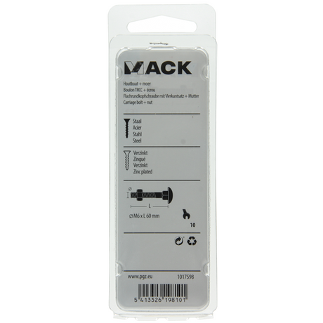 Mack 1017598 - houtbout + moer zwart 6,0 x 60 mm 4st | 5 stuks