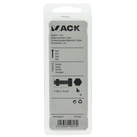 Mack 1017604 - tapbout + moer staal verzinkt 15 st m6 x 16 mm | 10 stuks
