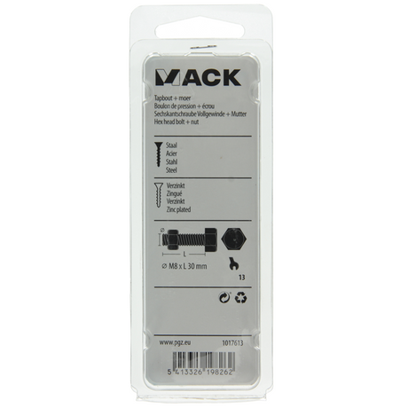 Mack 1017613 - tapbout + moer staal verzinkt 6 st m8 x 30 mm | 5 stuks
