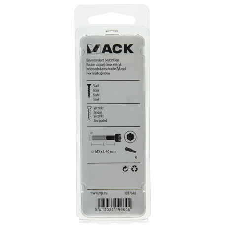 Mack 1017648 - binnenzeskant bout cyl.kop verz. 7 st m5 x 40 mm | 10 stuks
