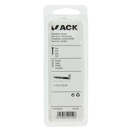 Mack 1017830 - schroefduim met gleuf staal verz. 5 st 5,0 x 40 mm | 10 stuks