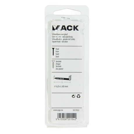 Mack 1017832 - schroefduim met gleuf staal verz. 4 st 6,0 x 60 mm | 10 stuks