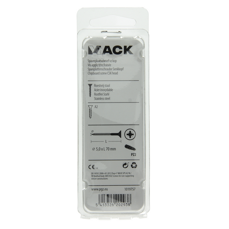 Mack 1019757 - spaanplaatschroef vz kop rvs 6 st 5,0 x 70 mm | 10 stuks