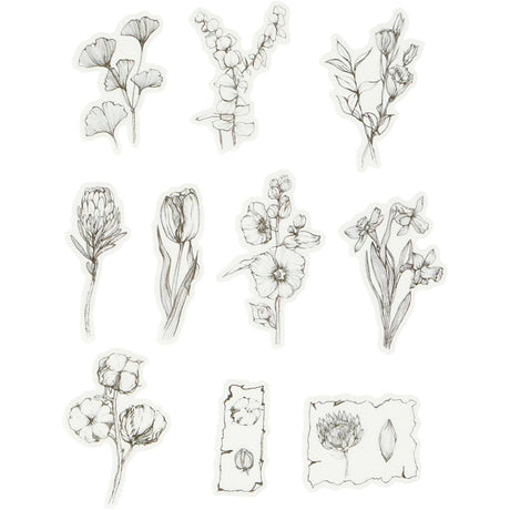 Creativ Company Kreppband-Aufkleber, schwarze und weiße Blumen, Größe 30–50 mm, 30 Stück 1 Box