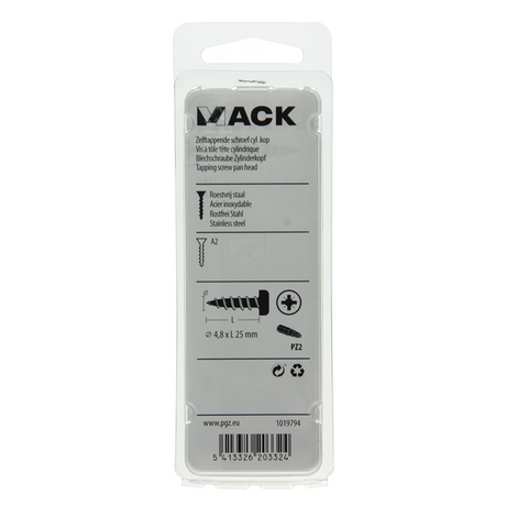 Mack 1019794 - zelftappende schroef cyl.kop a2 8 st 4,8 x 25 mm | 10 stuks