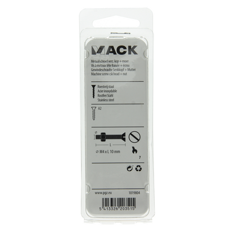 Mack 1019804 - metaalschroef verz. kop + moer rvs 15 st m4x10 | 10 stuks