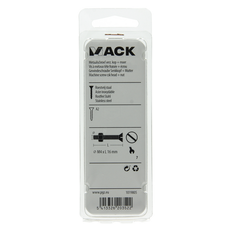 Mack 1019805 - metaalschroef verz. kop + moer rvs 13 st m4x16 | 10 stuks
