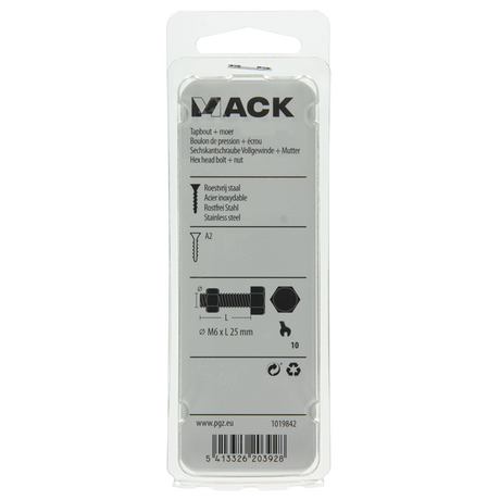 Mack 1019842 - tapbout + moer roestvrijstaal 5 st m6x25 | 10 stuks