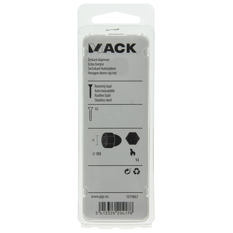 Mack 1019863 - zeskant dopmoer inox a2 2st m8 | 10 stuks
