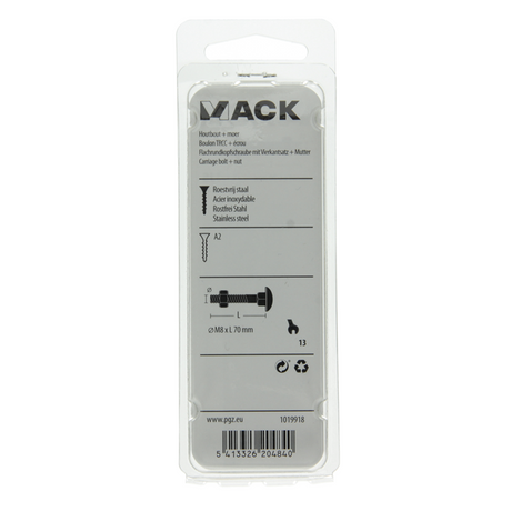 Mack 1019918 - houtbout + moer roestvrijstaal 2 st m8 x 70 mm | 5 stuks