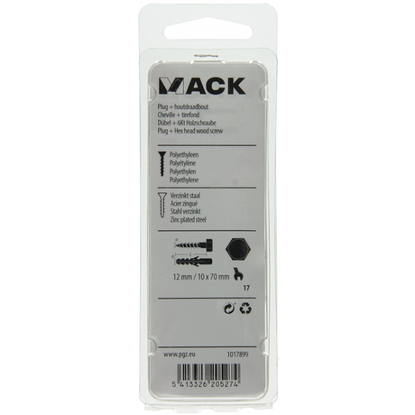 Mack 1017899 - plug + houtdraadbout polyeth 2 st 12 mm 10x70 mm | 5 stuks