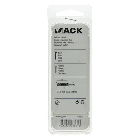 Mack 1019935 - keilbout met draadst. verzinkt 4 st m6 x 60 mm | 5 stuks
