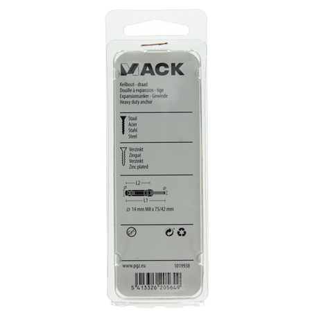 Mack 1019938 - keilbout met draadst. verzinkt 3 st m8x75 42mm | 5 stuks