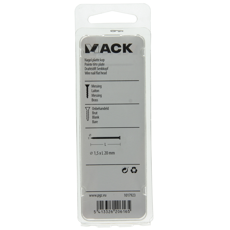 Mack 1017923 - nagel platte kop messing 100gr1,5 x 20 mm | 5 stuks
