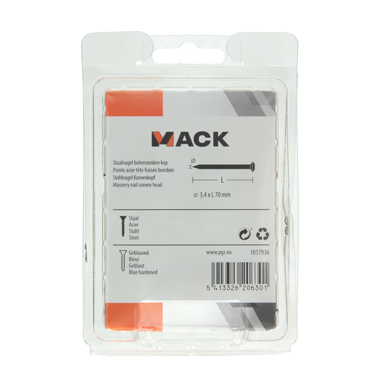 Mack 1017936 - staalnagel bvk staal geblauwd 200 gr 3,4 x 70 mm | 5 stuks