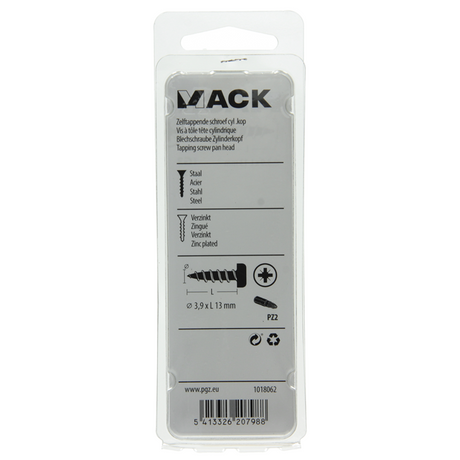 Mack 1018062 - zelftappende schroef cylkop verz. 65 st 3,9 x 13 mm | 10 stuks