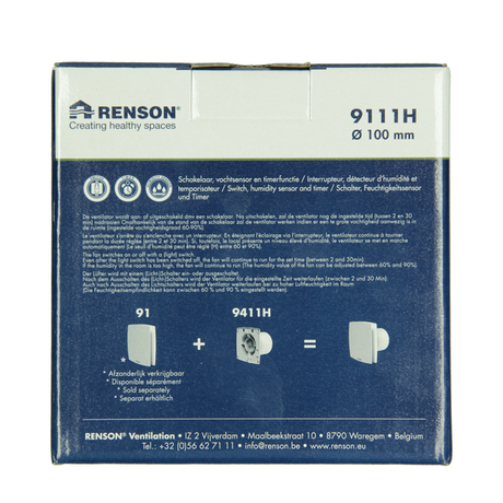 Renson 1069252 - mech.ventil. timer vochtsensor9411h (dia 100) | 2 stuks