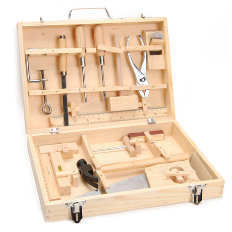 Playwood Werkzeugkasten aus Holz, 16-teilig.