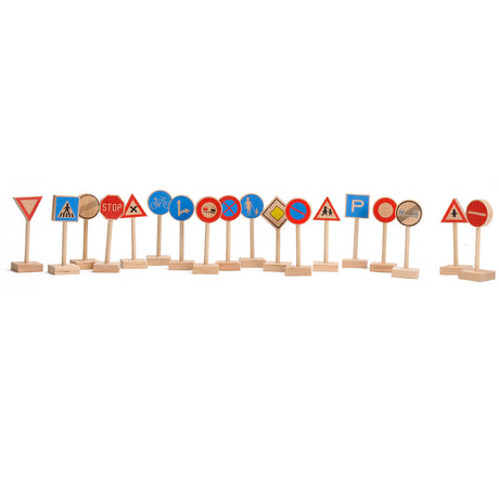 Playwood Verkehrszeichen-Set aus Holz, 18-teilig.