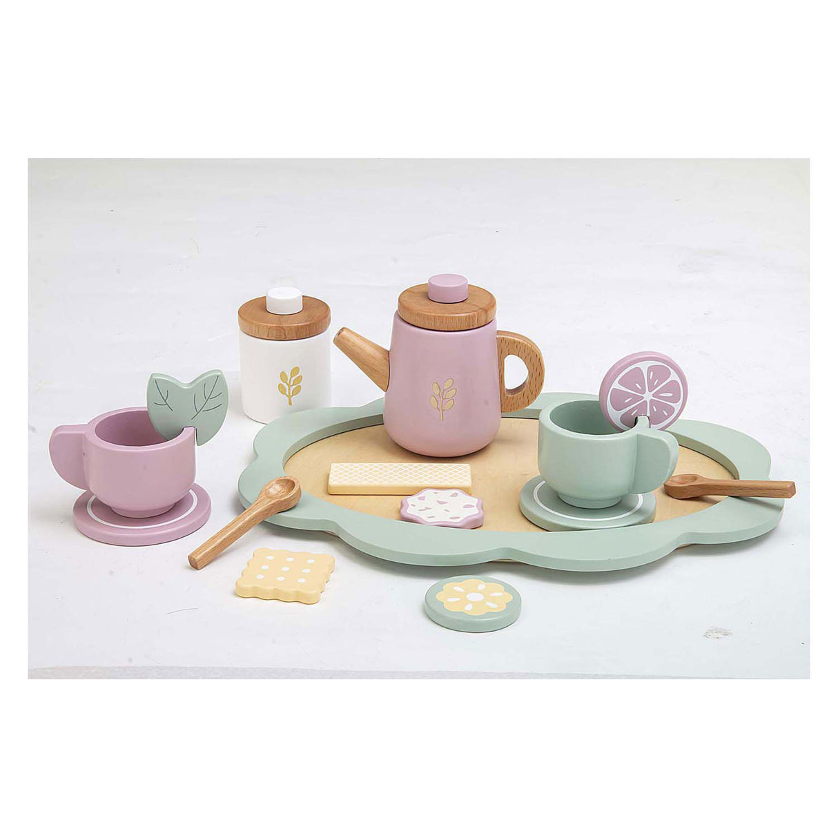 Playwood Holz-Teeservice Pastell, 17-teilig.