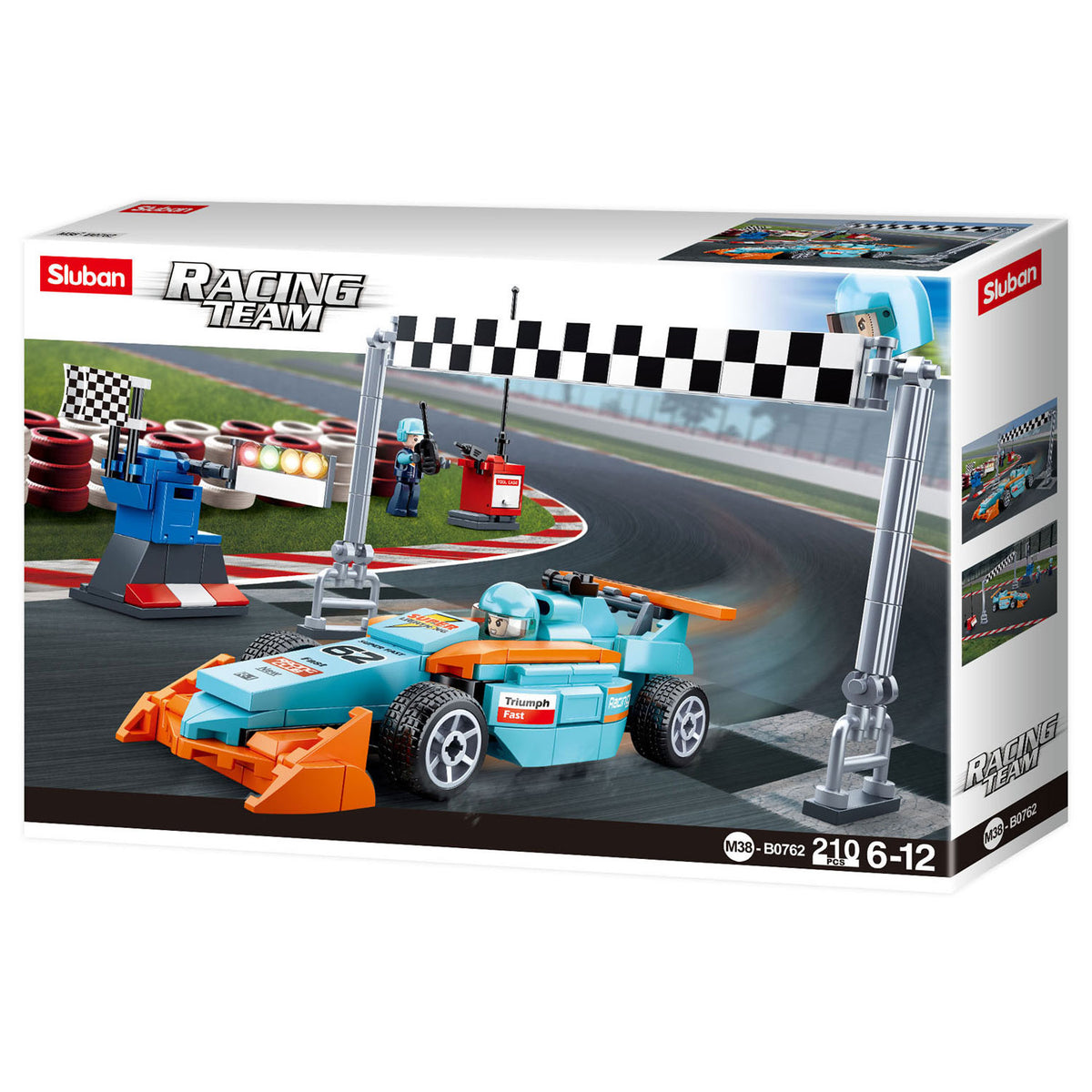 Sluban Racing Team Small Circuit Bauspielzeug für Kinder ab 6 Jahren – Konstruktionsspielzeug-Baukasten mit 210 Bausteinen – M38-B0762