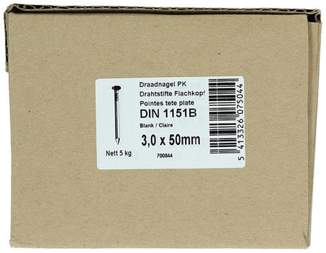 1015643 - doos 5 kg. nagels platte kop 3,0x50 mm | 2 stuks