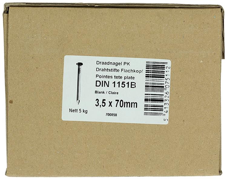 1015649 - doos 5 kg. nagels platte kop 3,5x70 mm | 2 stuks