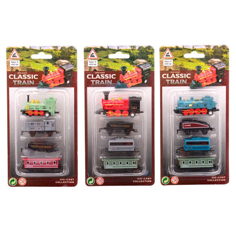 Johntoy-Druckgusslokomotive mit drei Waggons. 3+