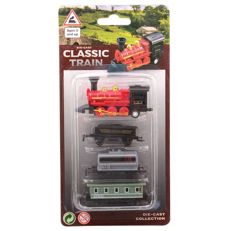 Johntoy-Druckgusslokomotive mit drei Waggons. 3+
